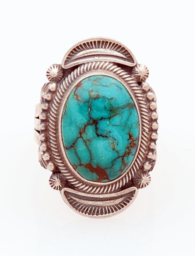 Native American Handmade Sterling Silver with Turquoise Ring Size 8.5