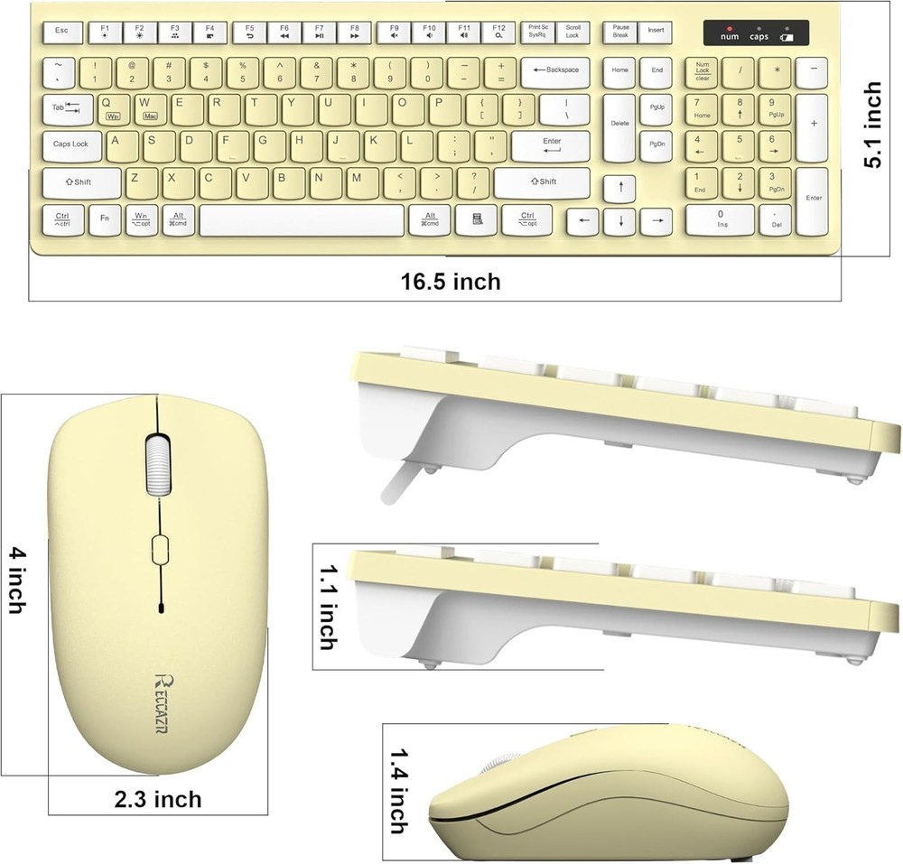 Full-Sized Wireless Keyboard and Mouse Combo 2.4GHz USB Receiver Adjustable DPI