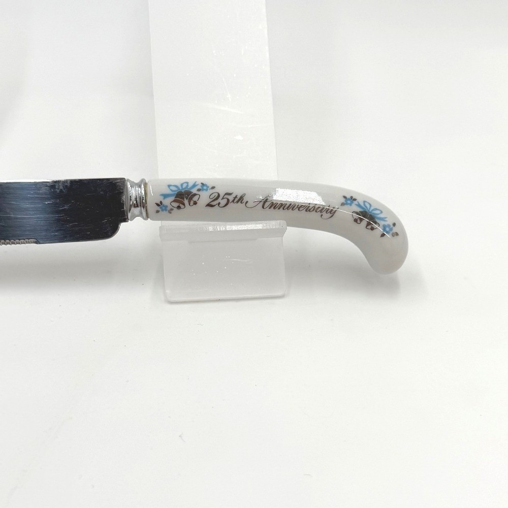 Treasure Masters 25th Anniversary Cake Knife Server Ceramic Handle Floral Blue