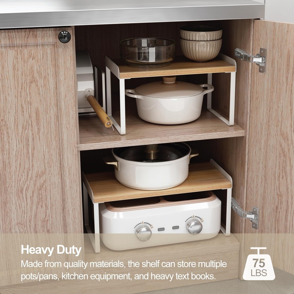 Mitus Stackable Wood Shelf Organizer Rack - Countertop, Desk, Cabinet Storage