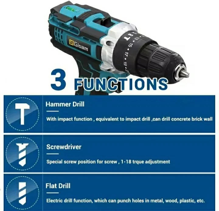 Battery Operated Percussion Drill Driver - 2 Batteries 48V Case Accessories