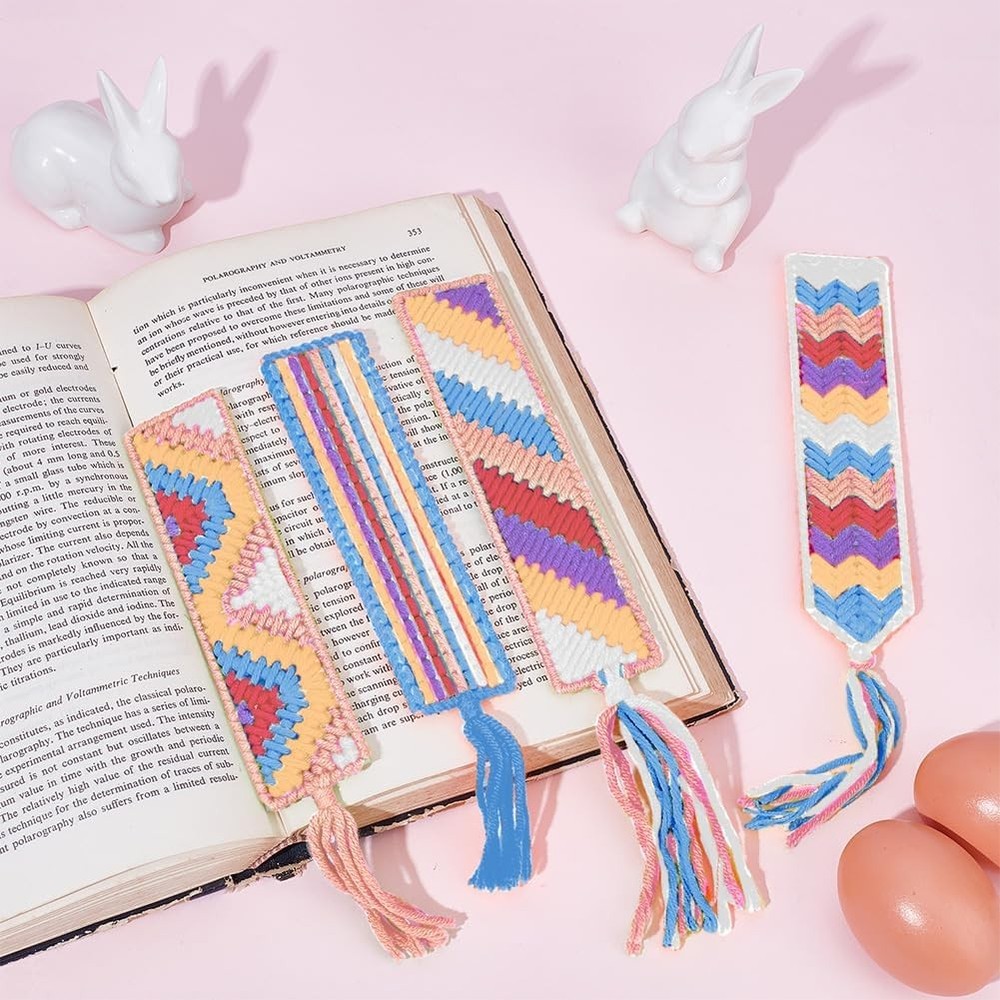 8set Plastic Canvas Bookmark Kit - Multicolor - 18 Count - Plastic Mesh - Nee...
