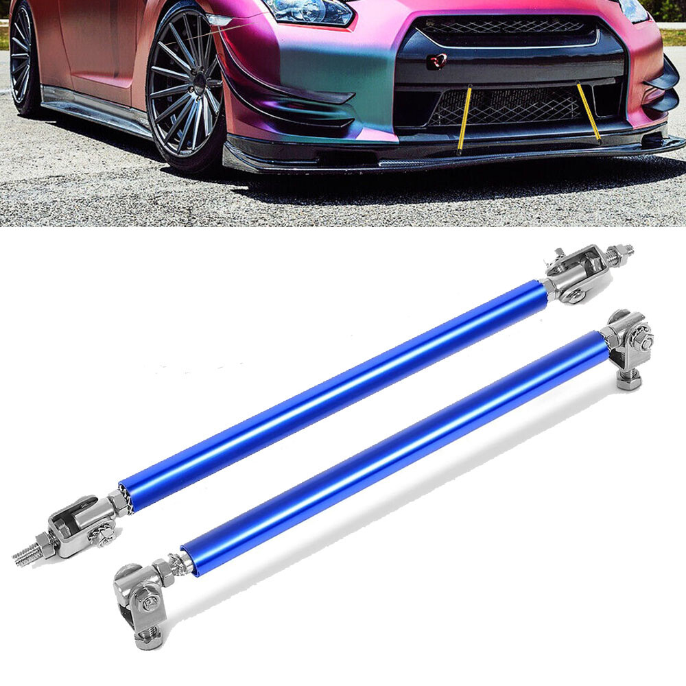 2PCS Blue Adjustable Front Bumper Lip Splitter Spoiler Strut Rod Tie Support Bar