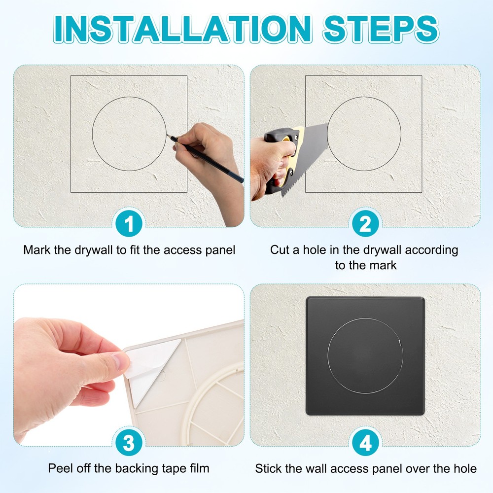 2-Pack Access Panel for Drywall, 4x4" Plastic Removable [Black, Round]