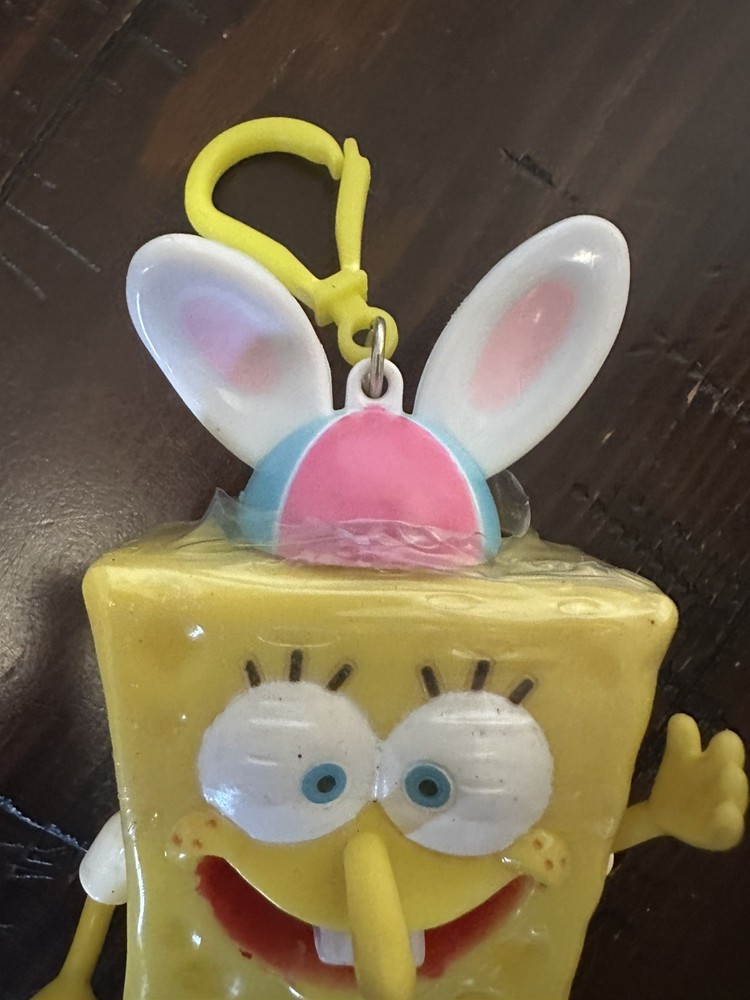 Vtg 2002 SpongeBob with Eggs Easter Bunny Basket Keychain