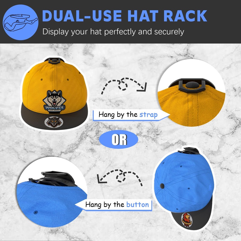 16 Pack Adhesive Hat Hooks for Wall, Strong Rack Baseball Caps, Black