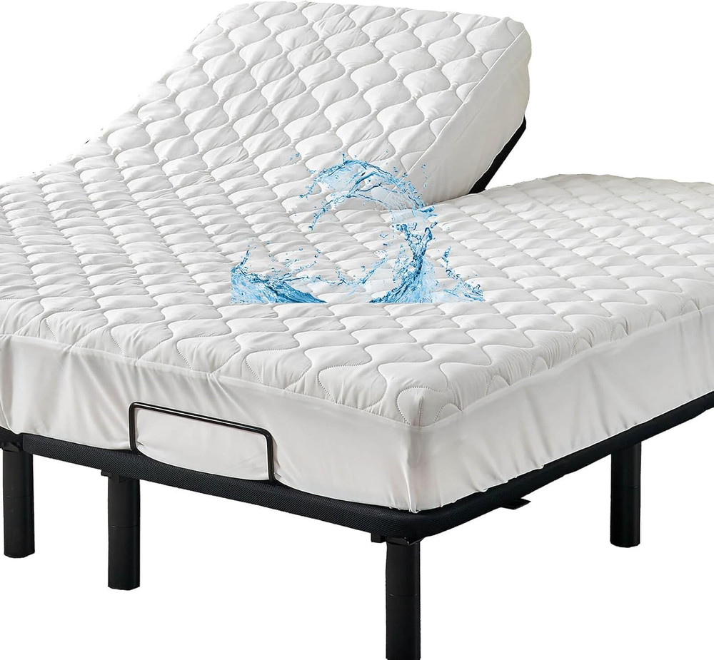 Waterproof Quilted Split Top King Mattress Protector Pad for Adjustable Bed with