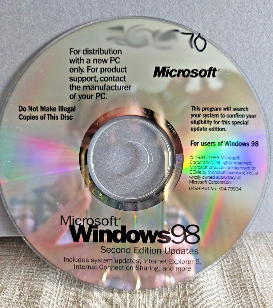 WINDOWS 98 SECOND EDITION UPDATES 98 SE Microsoft Windows 98 CD