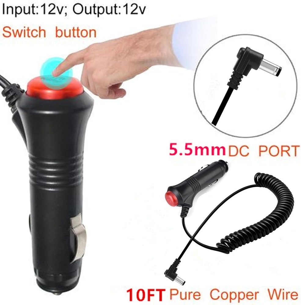 Multi-Device 9.84FT Car Cigarette Lighter Adapter - 12/24V with Safety Features