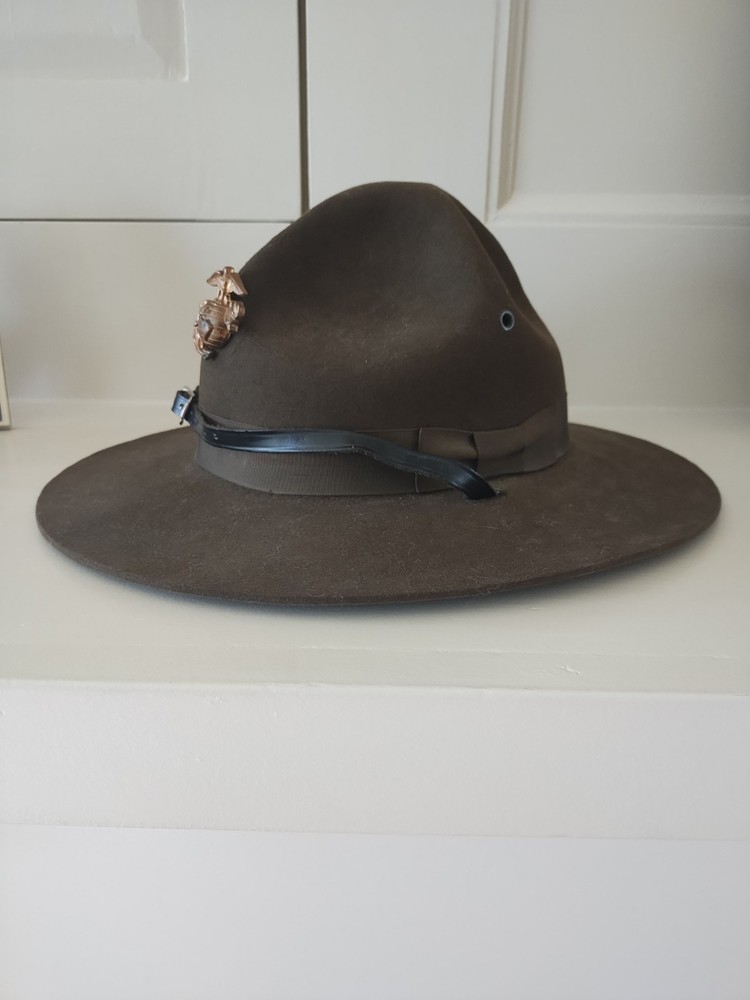 USMC Campaign Hat w/ Eagle Globe Anchor – Drill Instructor Style – Brown Felt
