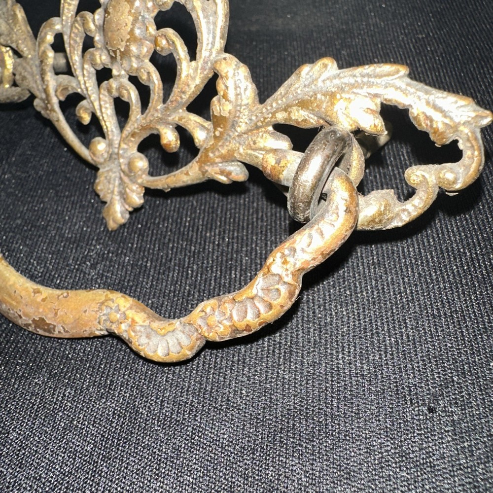 Antique Brass Drawer Pull Handle Beautiful Design & Details! For Bureau, Etc.