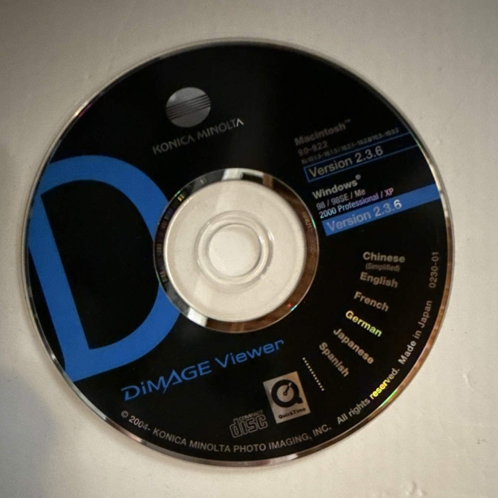 Konica Minolta DiMAGE Viewer 2.3.6 Photo Editing CD for Windows 98/XP