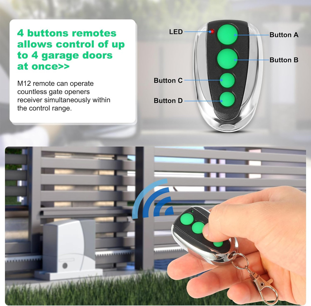 M12 Remote Control Transmitter 433.92 Mhz for Automatic Swing Sliding Gate, Comp