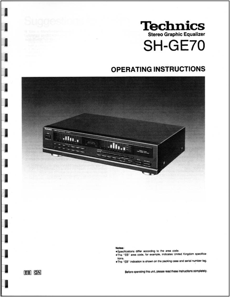 Technics SH-GE70 Graphic Equalizer Owners Manual - Operating Instructions