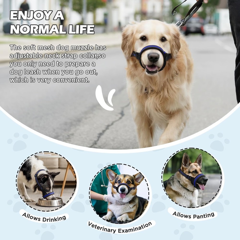 Dog Muzzle,Anti-Bite Adjustable Breathable Soft Muzzle Small Medium Large Dogs