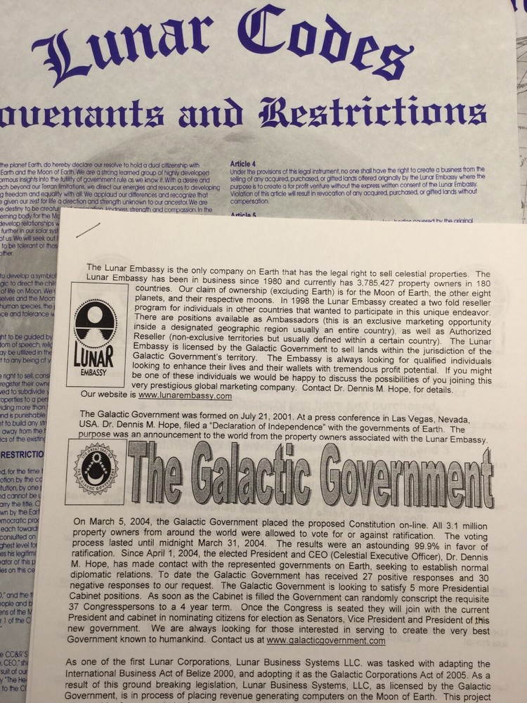 Original Signed Dated Lunar Deed Document Property Map And Codes 2008