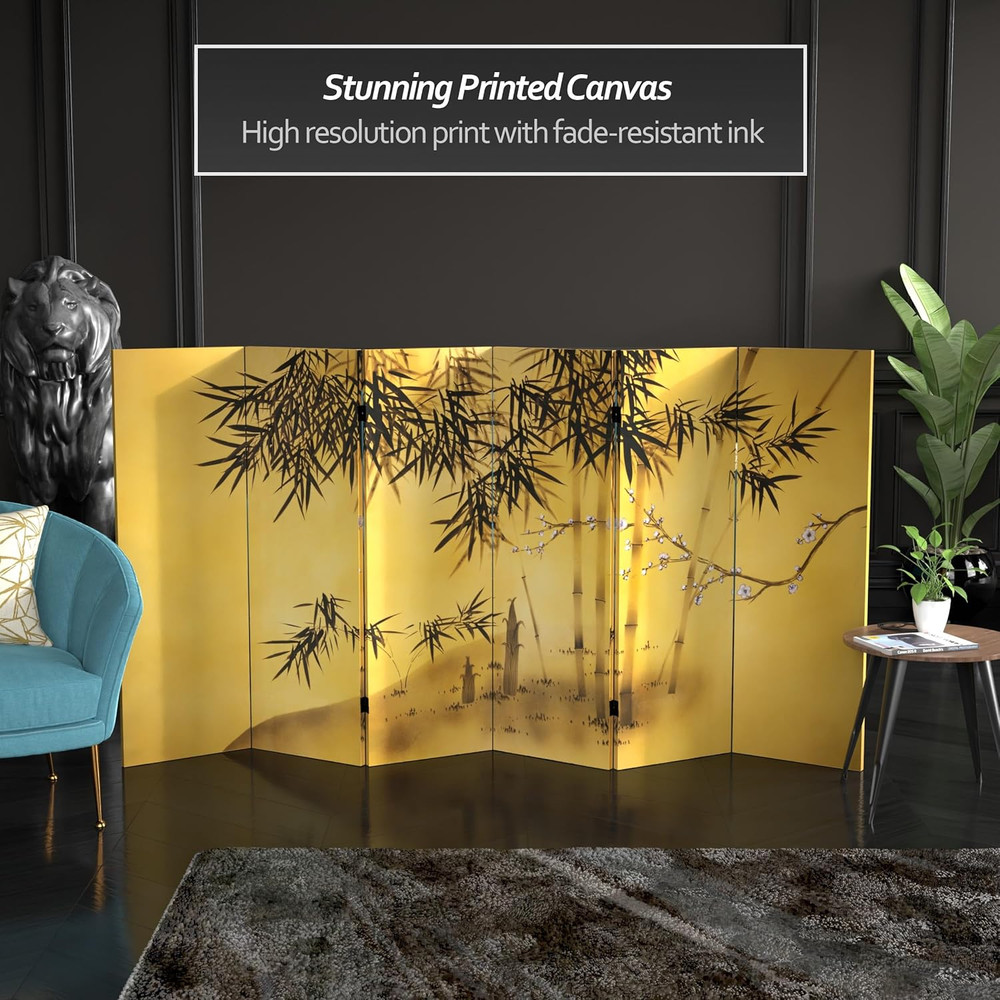 4ft Double-Sided Bamboo Folding Screen - 6 Panel Room Divider for Home & Office