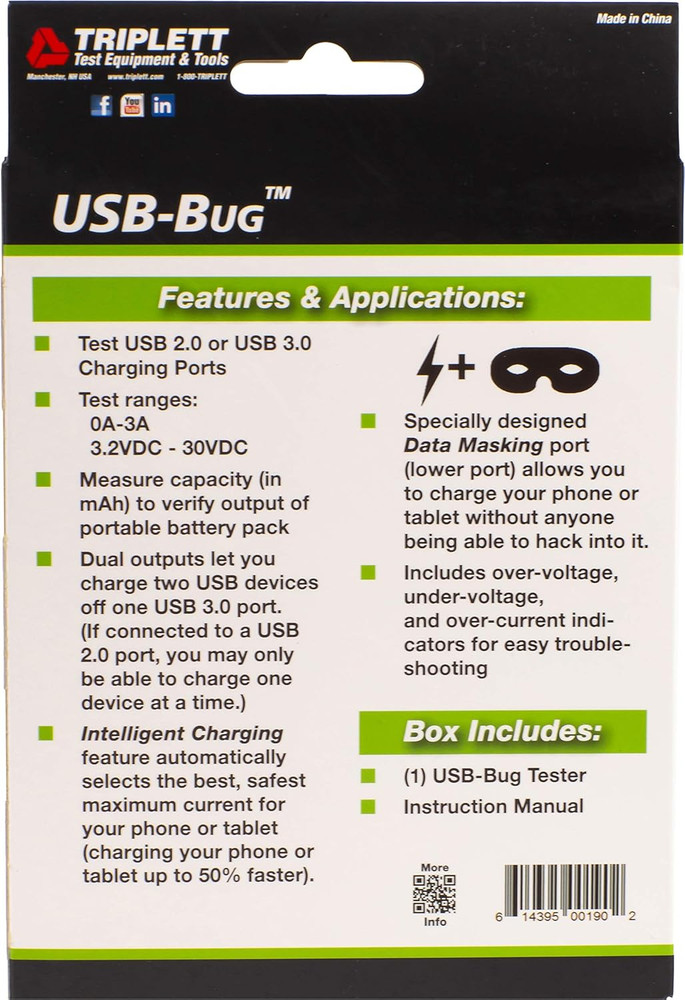 Usb-Bug Dual-Output Inline USB-A Tester with Data Masking Port