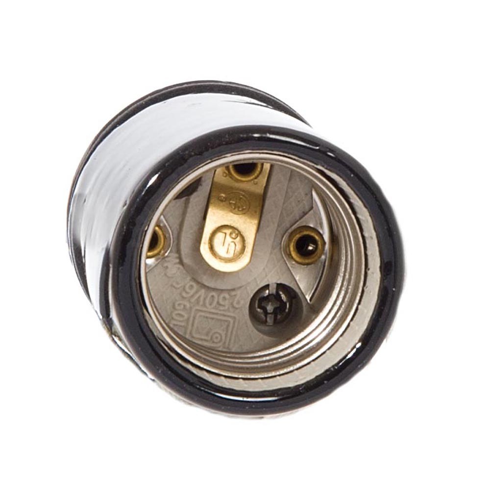 B&P Lamp Keyless Black Porcelain Socket with Thin Wire Leads