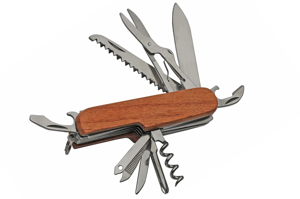 Multi-Function Camp Army Knife | 3.5" Wood Handle Engrave Multi-Tool