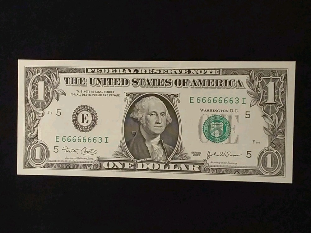 2003 $1 Federal Reserves Note Near Solid 6's Crip Uncirculated Awesome Note!!