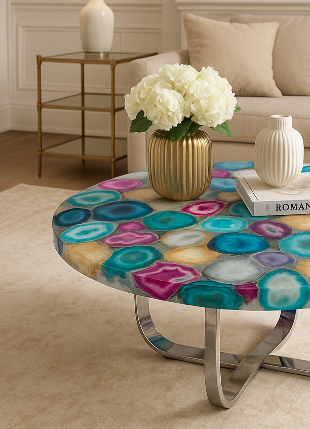 Mix Agate Coffee Table Top | Unique Mix Geode Agate Center Table Top Decor