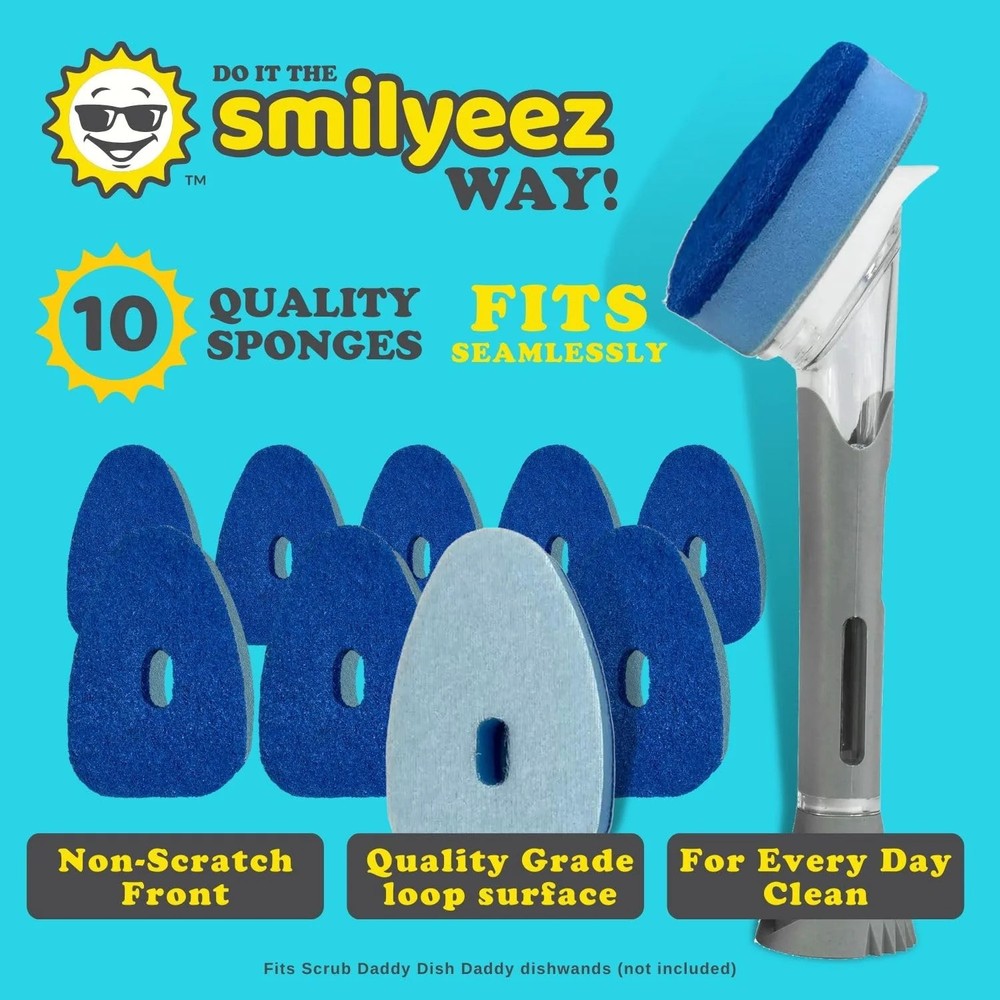 Smilyeez Blue Non-Scratch Sponge Refill for use with Dish Daddy® – (10 Pack)