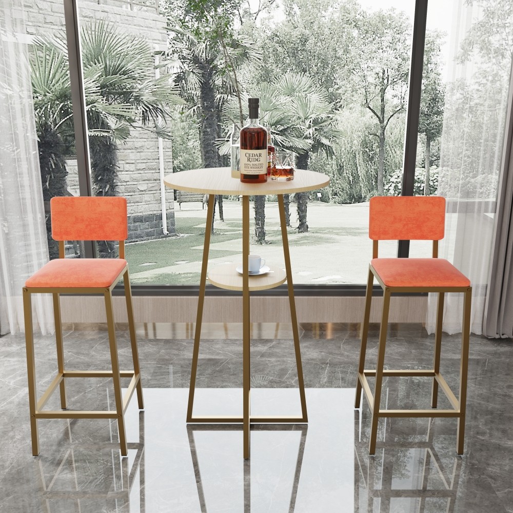 Bar Table And Chairs Three Piece Set Gold Frame Bar Table W Storage Function