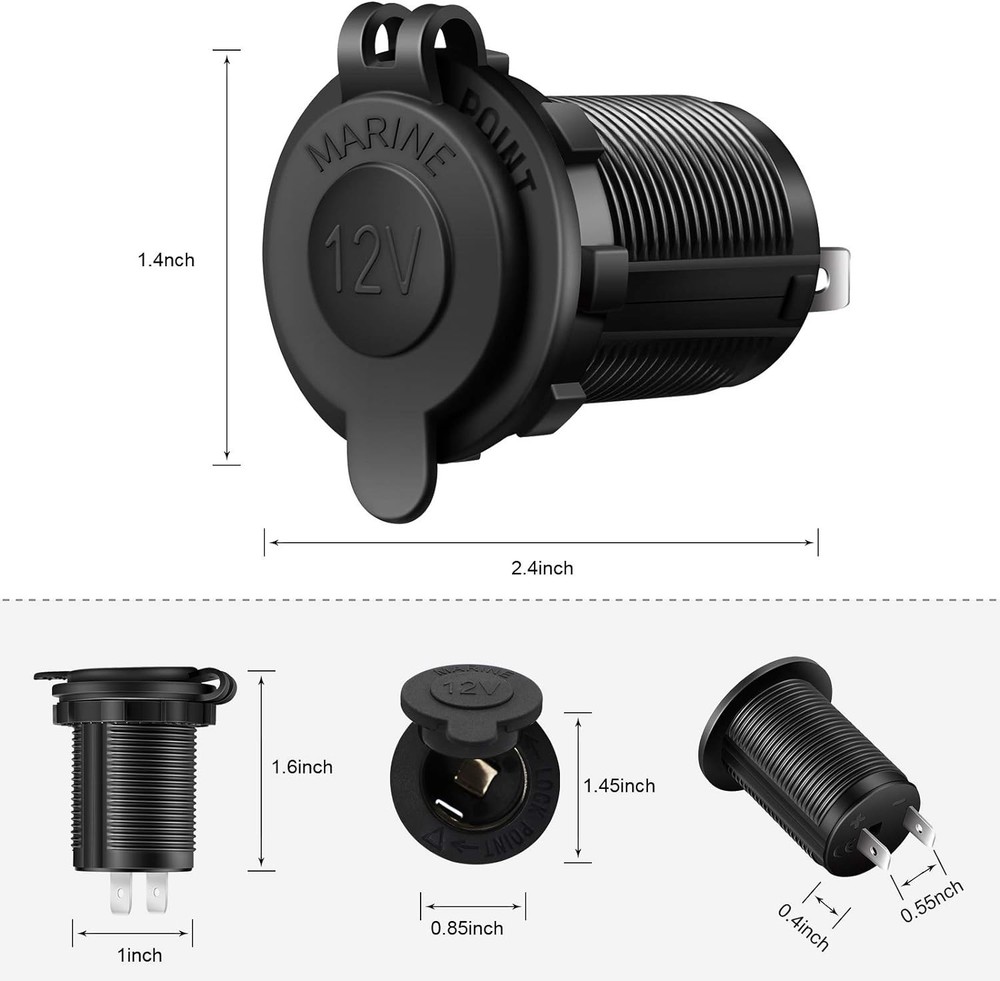 Cigarette Lighter Socket Car Marine Motorcycle ATV RV Lighter Socket Power Ou...