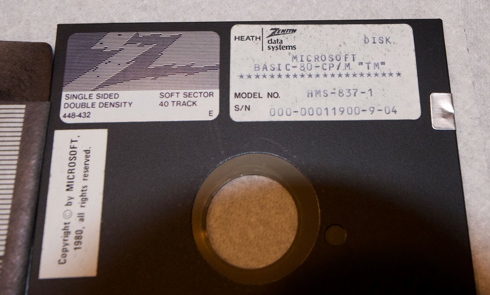 Vintage 1980 Heath Zenith Microsoft Basic 80 CP/M 5.25" Disk, HMS-837-1