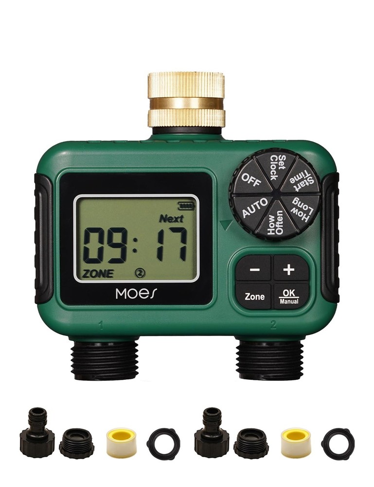 MOES 2 Outlet Sprinkler Timer, Brass Inlet, Programmable Automatic Irrigation...