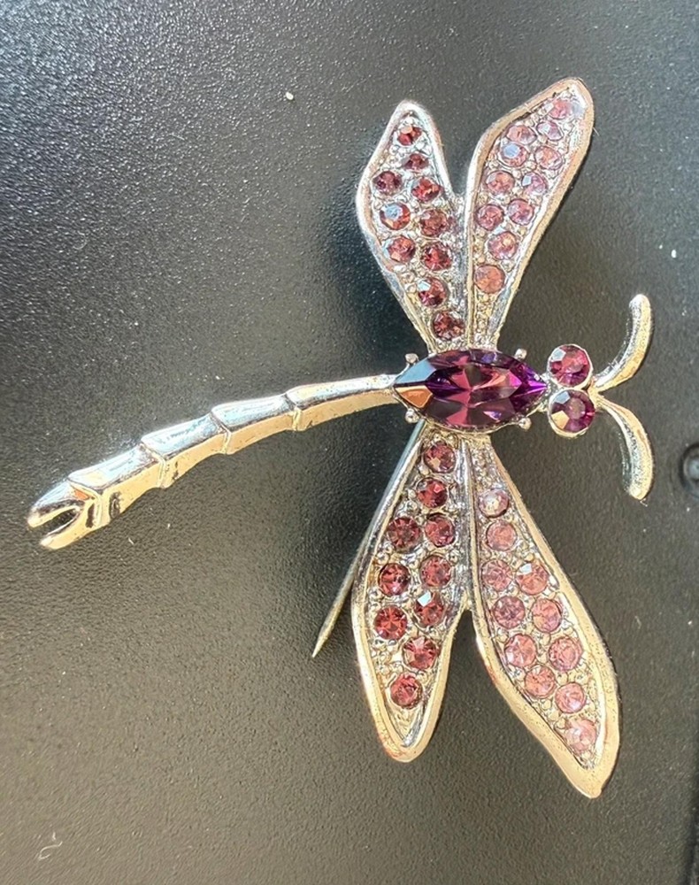 Dragonfly brooch with purple stones