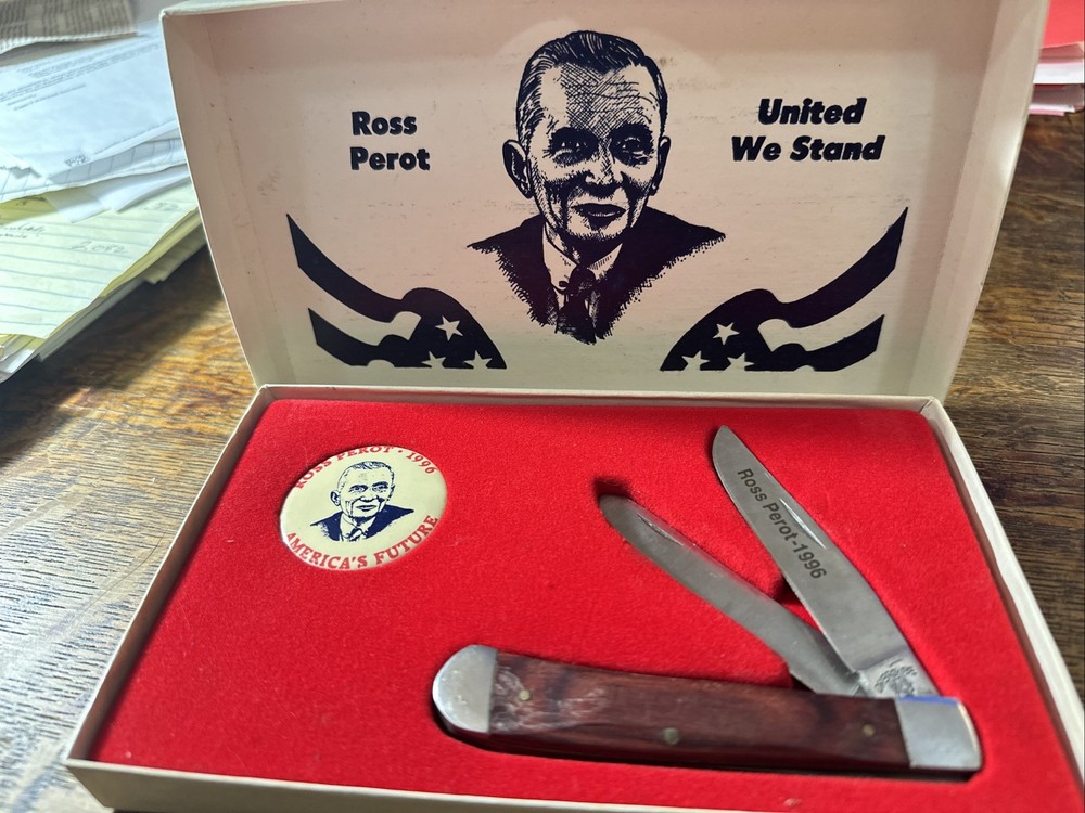 Ross Perot 1996 Knife And Button In Cardboard Box