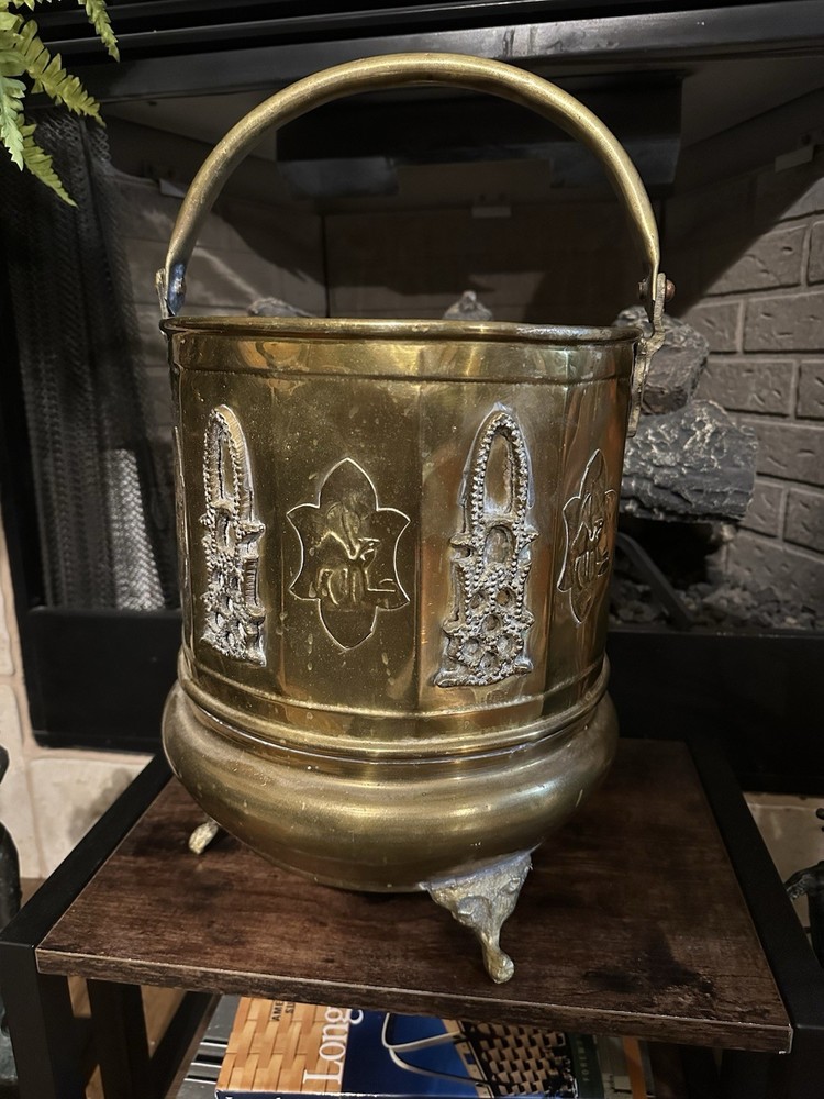 Antique Brass & Copper Moroccan Footed cauldron With Handle