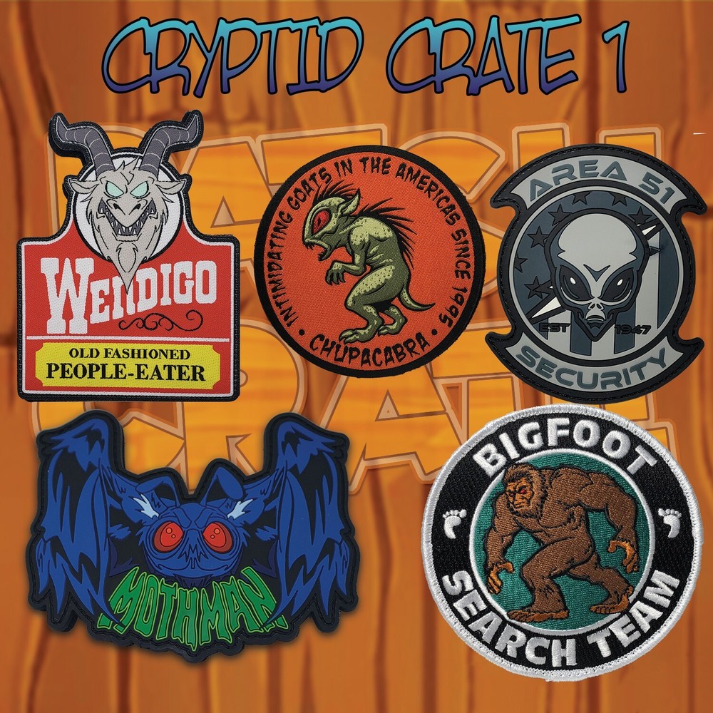 RARE Set of 5 Patch Crate Cryptid Custom Patches 2pc Hook/Loop Backing