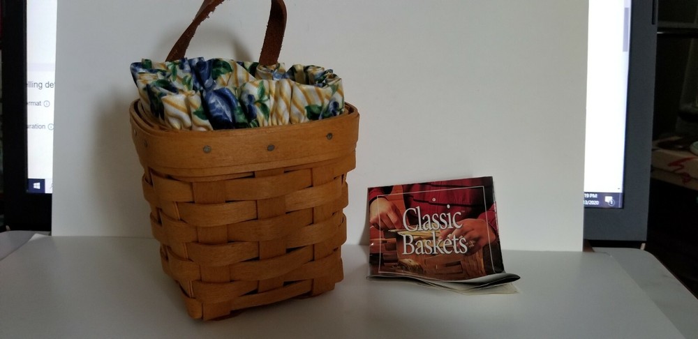 LONGABERGER 2000 CHIVES BOOKING BASKET LEATHER HANDLE PROTECTOR & ROSE TRE LINER