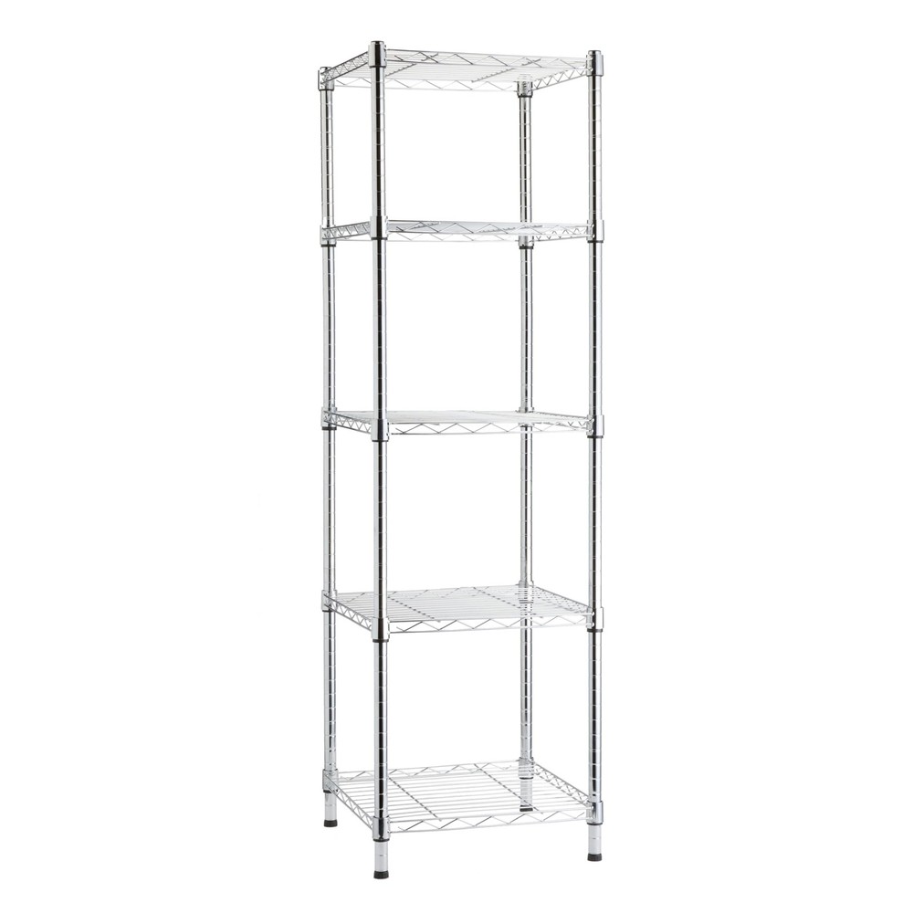 Amazon Basics 5-Shelf Tower Adjustable Storage Shelving Unit, Chrome, 16 D x 16