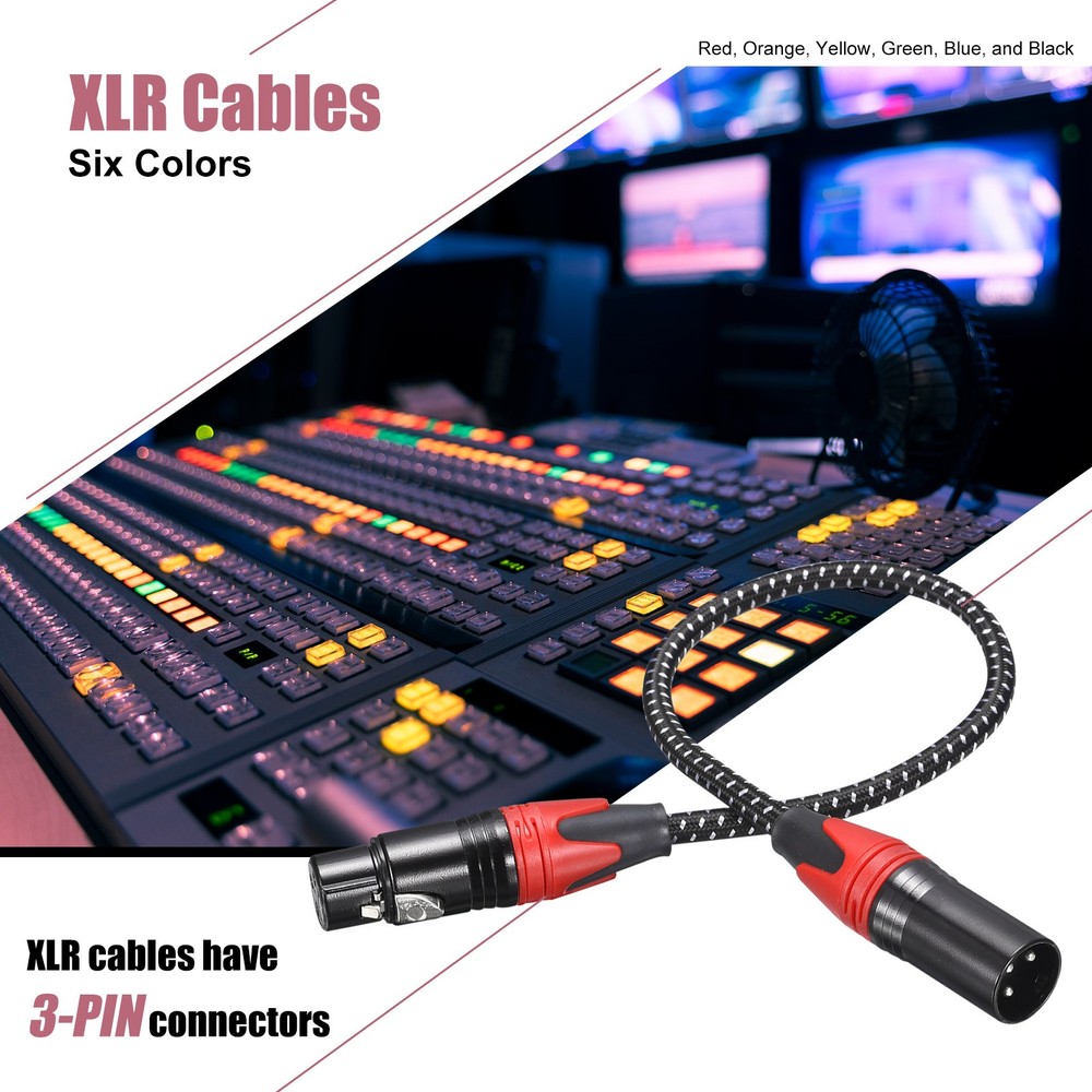XLR Cables, 3ft 21AWG Microphone Cables XLR Speaker Patch Cables 3-Pin 6 Pcs