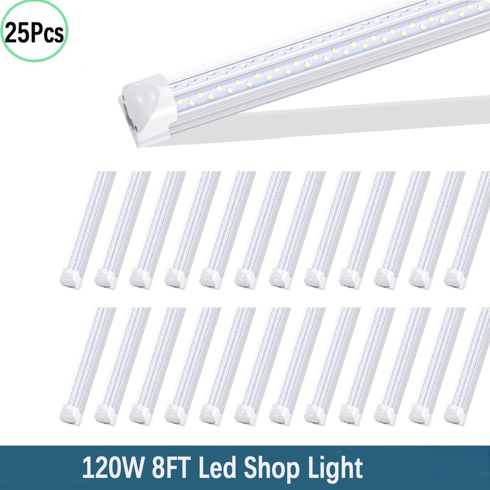 25 Pack 8FT 120W Led Tube Light Bulbs,4 Row Led Shop Light Fixture T8 Integrate