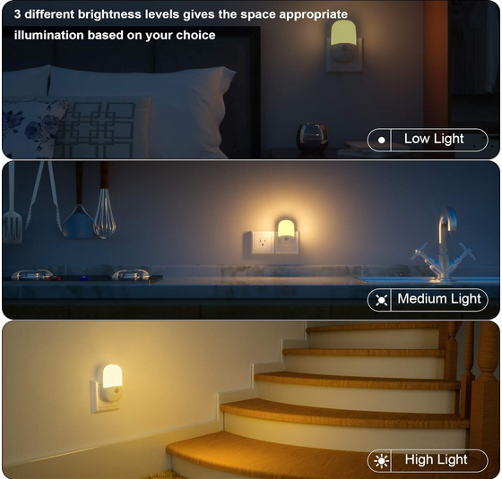 MAZ-TEK Plug in Motion Sensor Dimmable Night Light, Soft Warm White LED,2 Pack