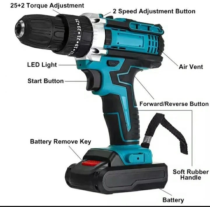 Battery Operated Percussion Drill Driver - 2 Batteries 48V Case Accessories