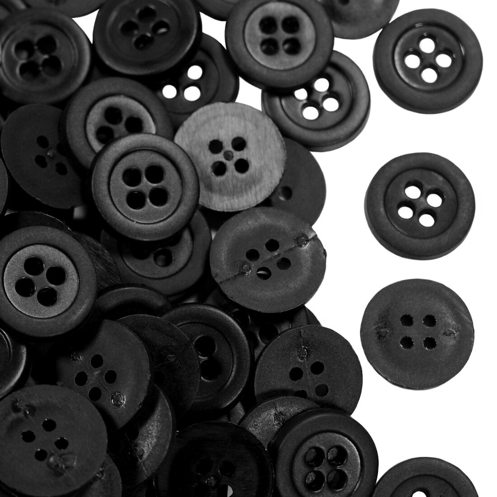 13mm Favorite Findings Craft Buttons Solid Black Round Plastic 4-Hole Loose Bulk