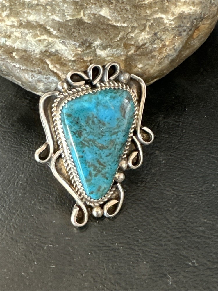 Blue Turquoise Navajo Sterling Silver Ring Size 7 19781