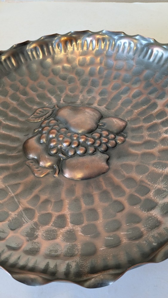 Vintage Gregorian Solid Copper Bowl Hammered Fruit Wall Plate USA D 13"