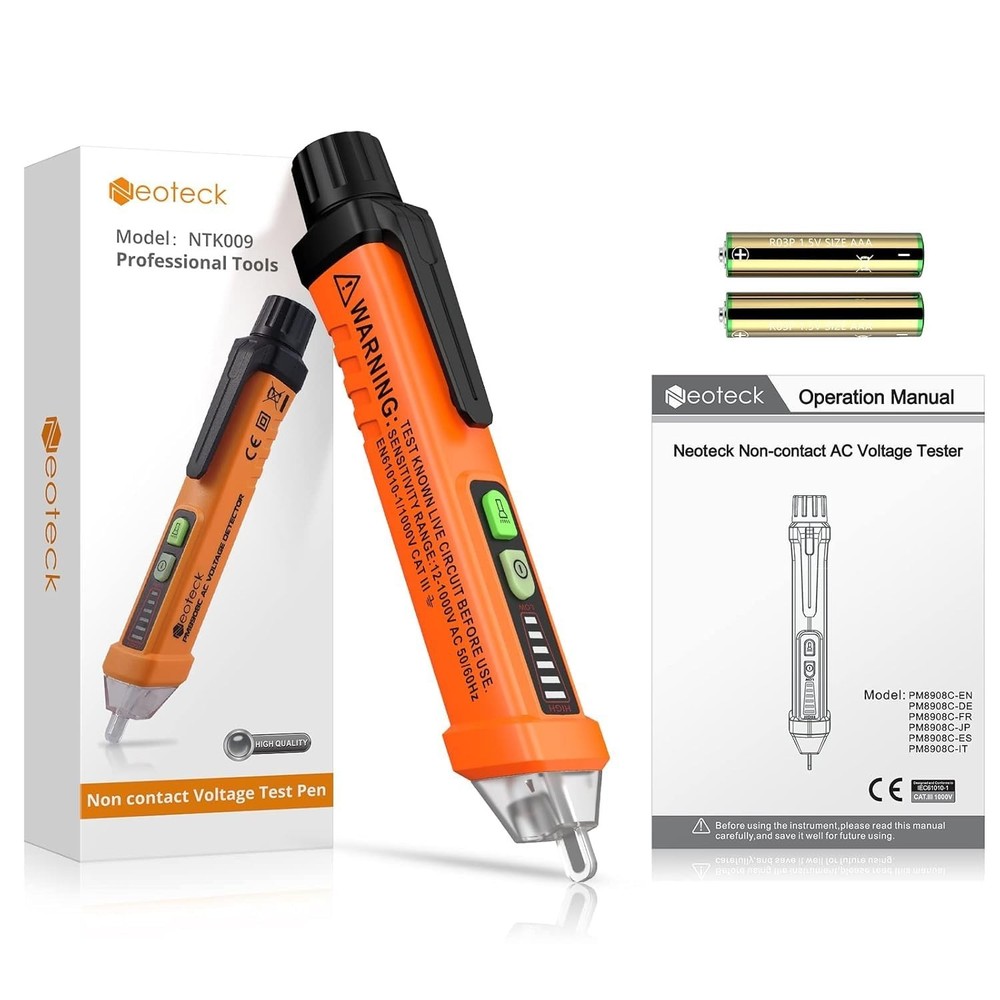 Professional Non-Contact Voltage Tester 12-1000V, Beeper & Flashlight Function