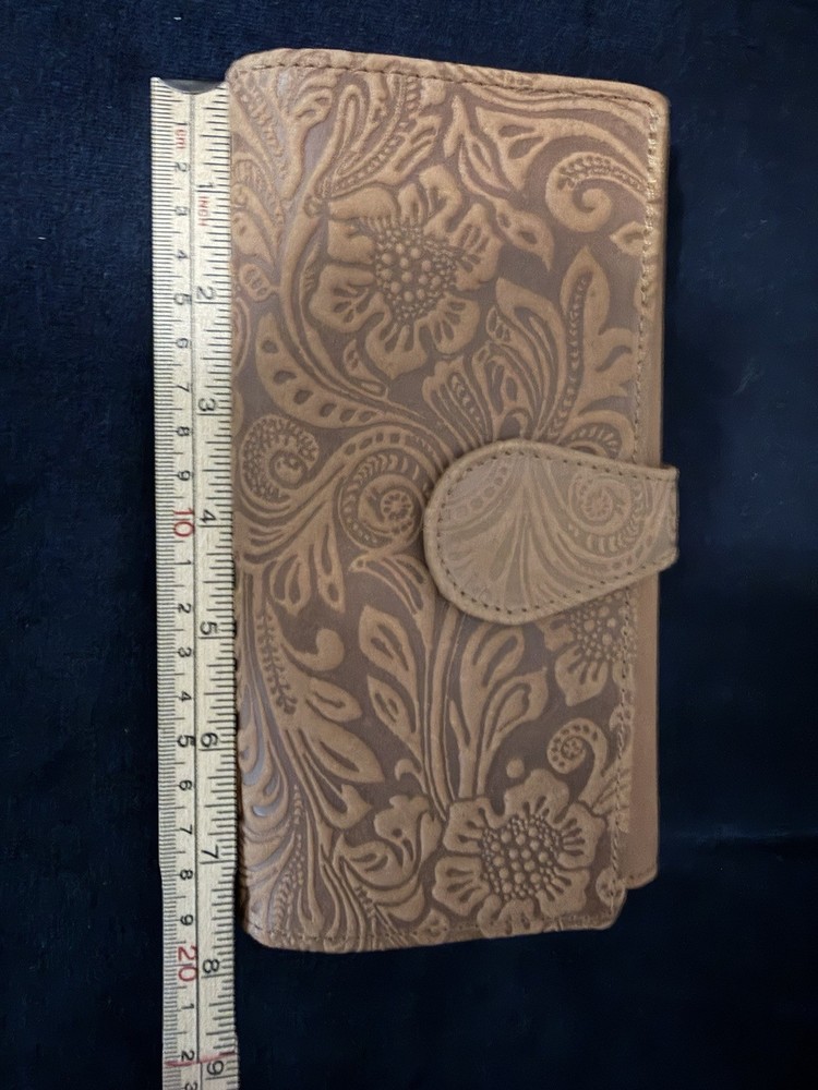 Brown Floral Embossed Leather Wallet with RFID Blocking