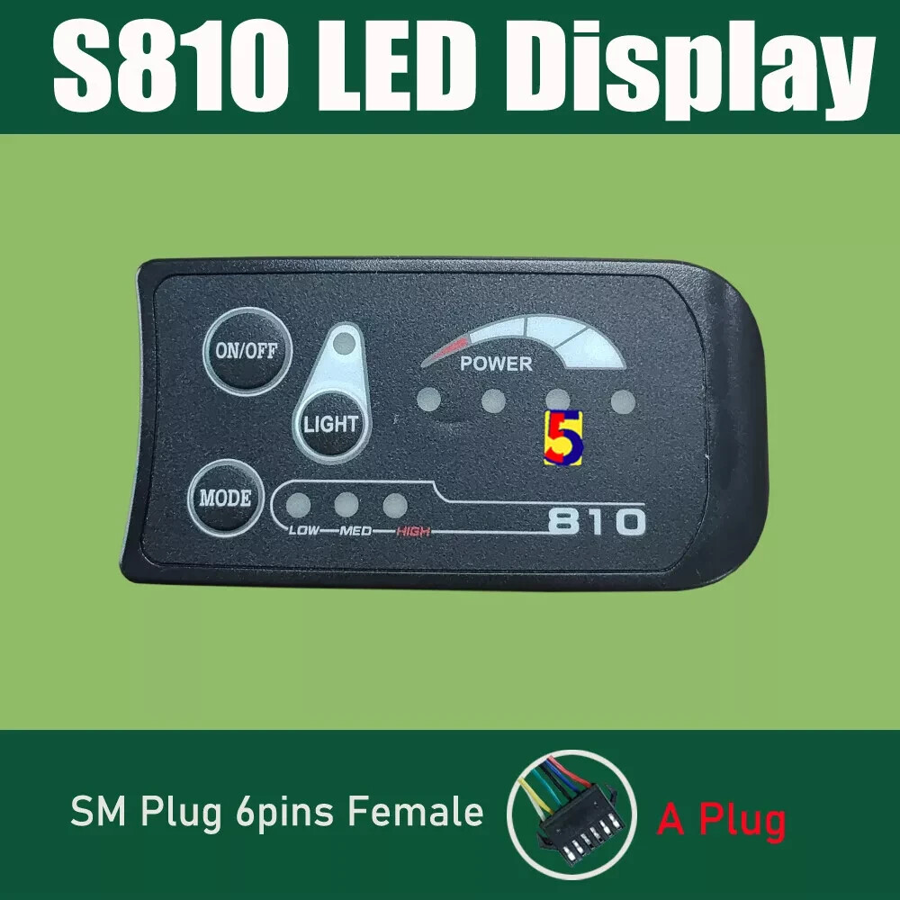 LED S810 Meter Control eBike Display 24V 36V 48V 6-Wire HeadLight output Light