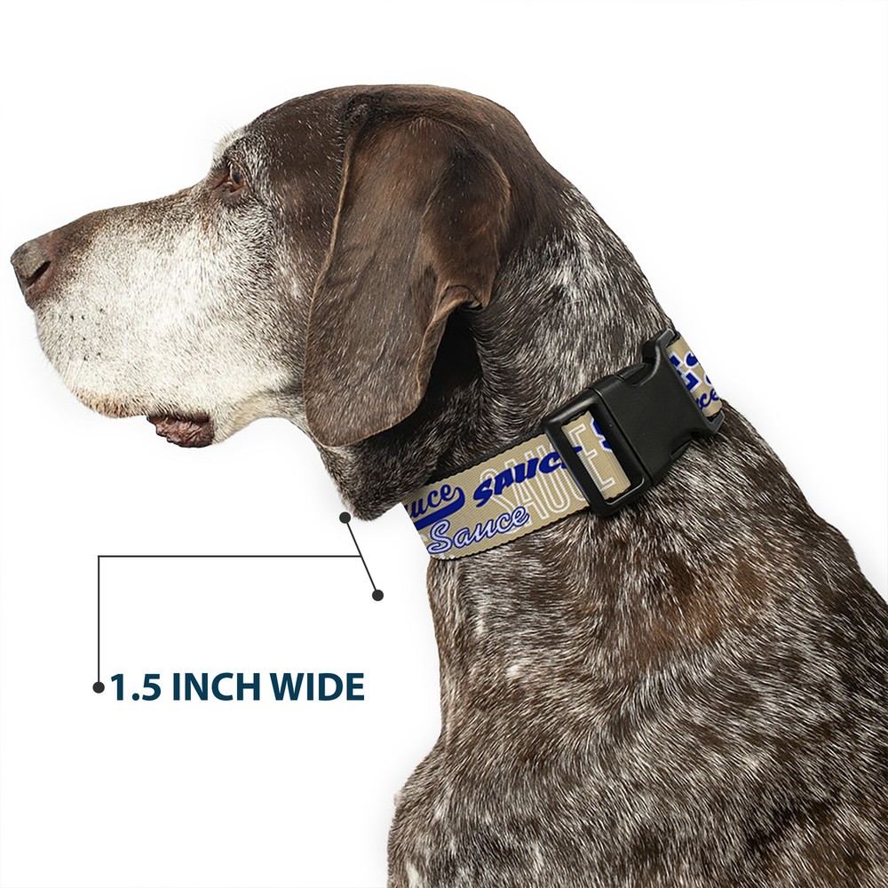 Plastic Clip Collar SAUCE Typography Collage Tan/White/Blue Medium 11-16.5"