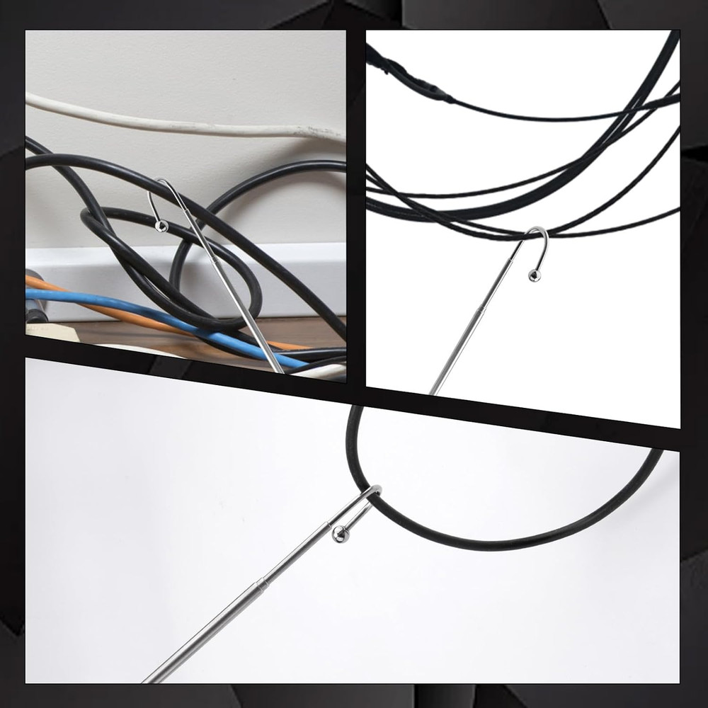 Telescoping Wire Reacher Pole, 36" Extended, 6.375" Collapsed, Hook & Clip