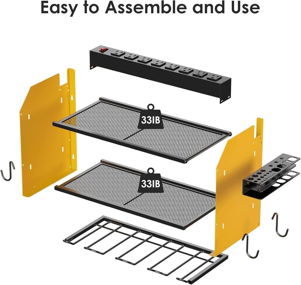 Modular Power Tool Organizer Wall Mount W/Charging Station 4 Drill Storage Shelf